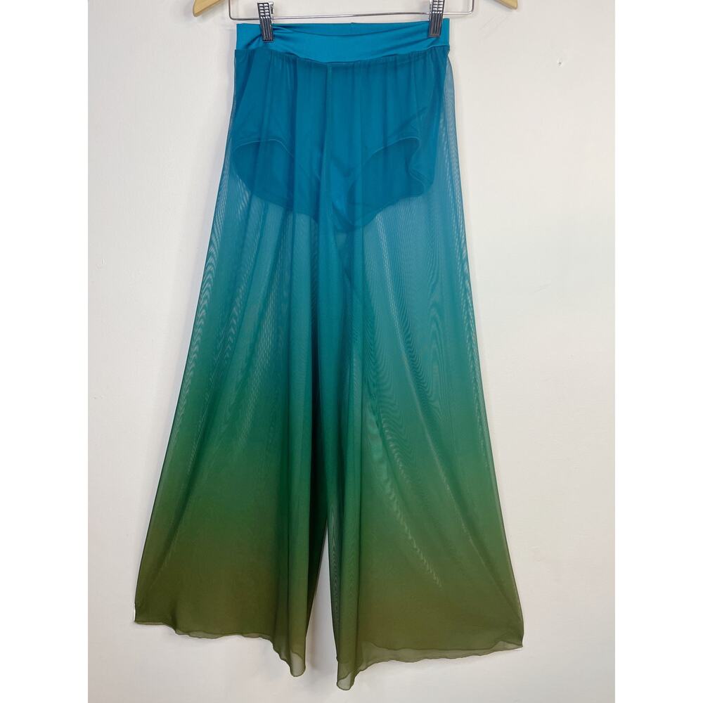 The Lineup Lyrical Mesh Ombre Gaucho Wide Leg Pants Blue Green Dance Womens S